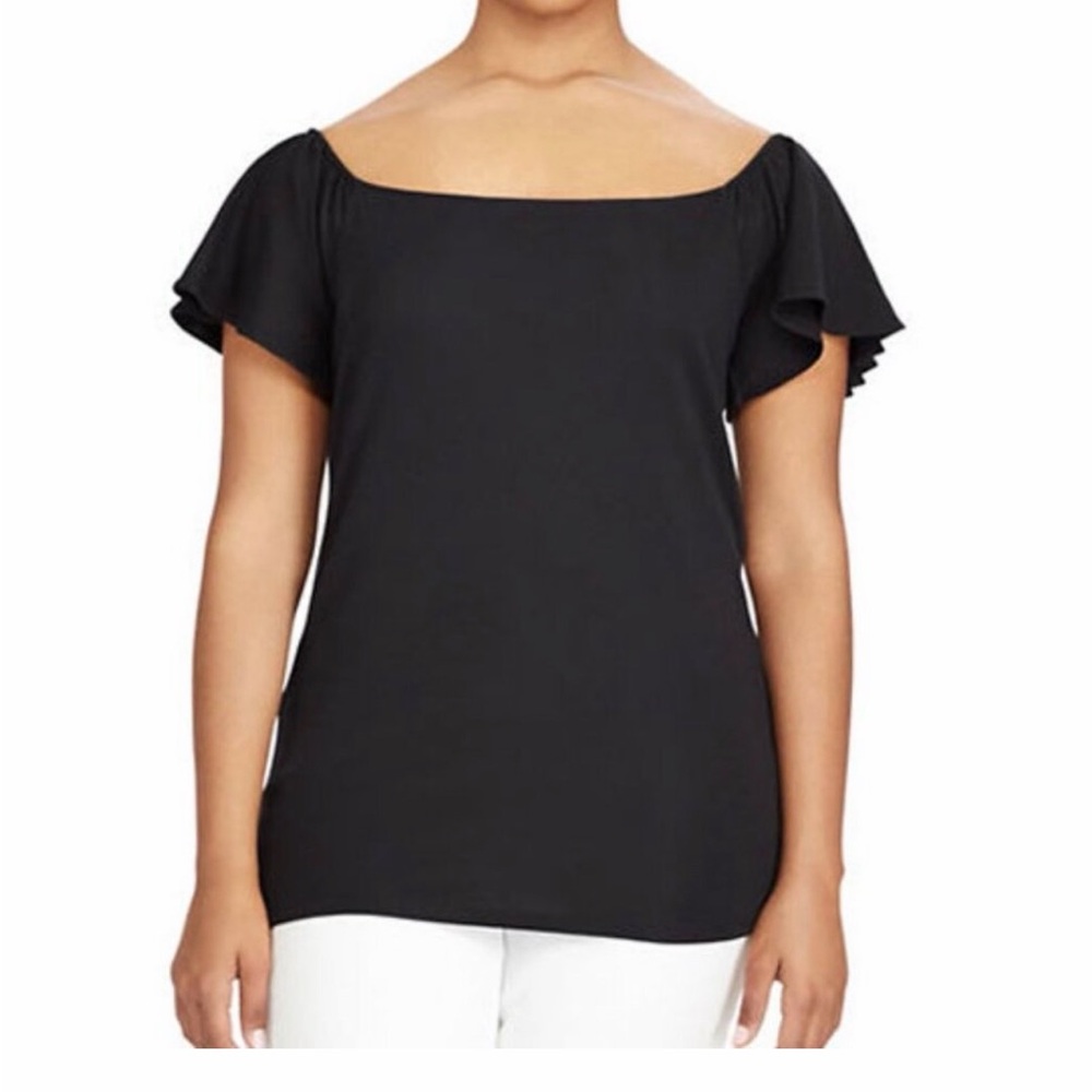 Lauren Ralph Lauren On/Off Shoulder Black Cotton Stretch Top Size 3X New!